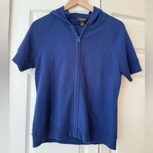 Lord & Taylor blue cashmere zip up short sleeve sweater